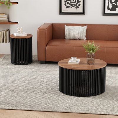 Gatlin Round Acacia Wood Table Set With Slatted Design