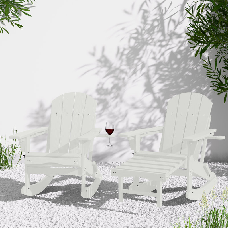 4-in-1 Multifunctional Folding Adirondack Rocking Chair with Retractable Ottoman(Set Of 2), White