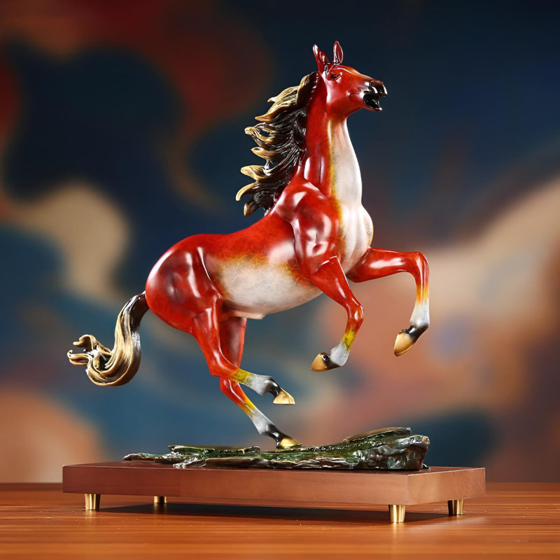 Figurine cheval doré - Cadeau chinois exquis pour la prospérité et le style