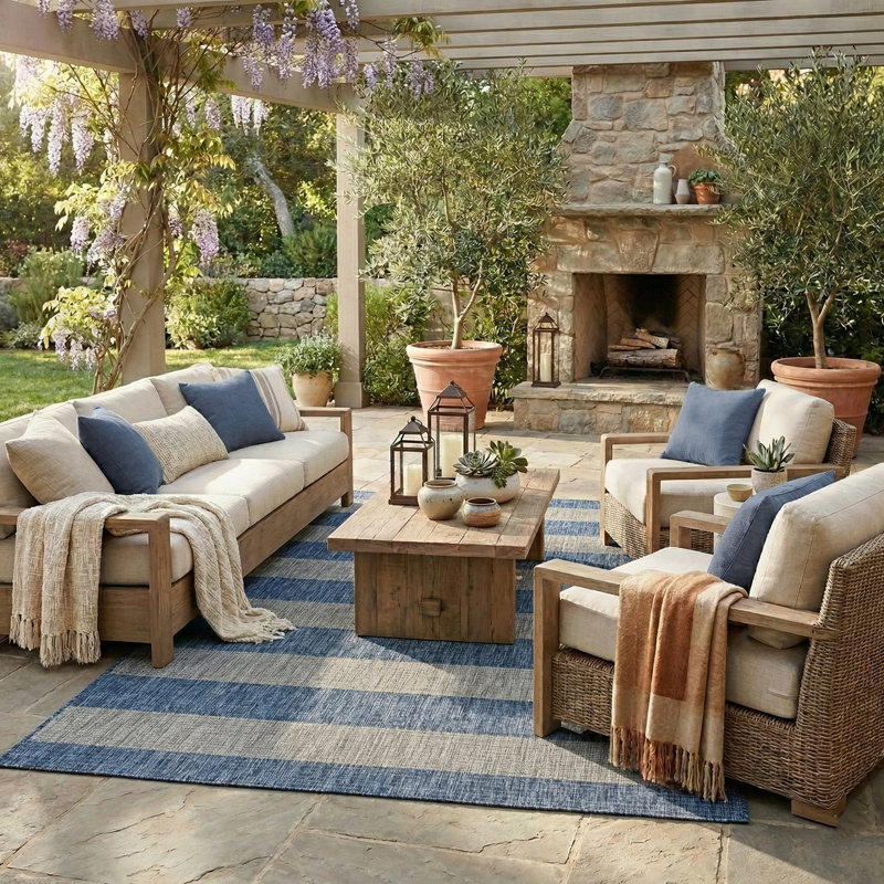 Haylee Striped Zero-Pile Flatweave Indoor/Outdoor Durable Area Rug, Rectangle 5' x 7'