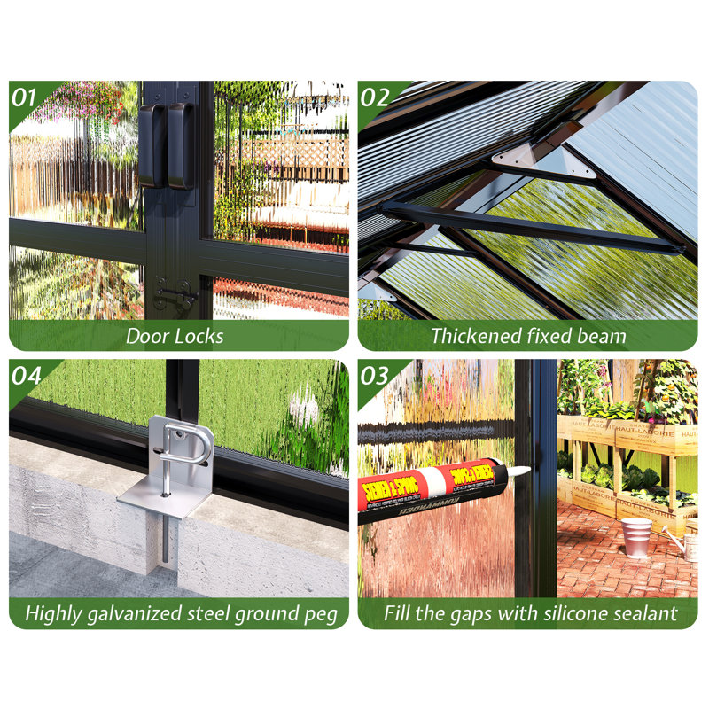 AMERLIFE Chalet Greenhouse 12x10x8 FT with Quick-Connect Fittings, Greenhouses for outdoors Garden Backyard with 2 Vents, Walk-in Aluminum Greenhouse with 2 Hinged Doors, Black