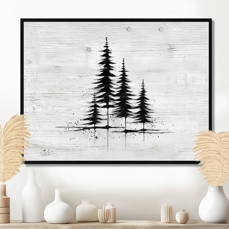 «Black Grey Winter White Pine Trees Forest», art mural sur toile, nature noire, H 34 po x l 44 po, Noir