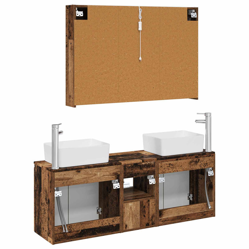 Vanity & Mirror Set, Medium Wood