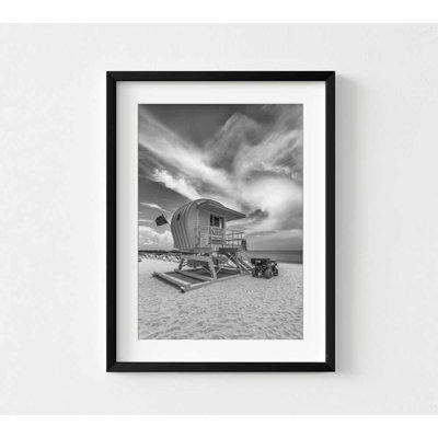 Lifeguard Tower on the Beach – Black and White Coastal Photography Print