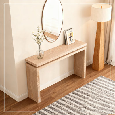 Table de console 60 po avec suspension à deux planches, bois massif et panneau de fibres à densité moyenne