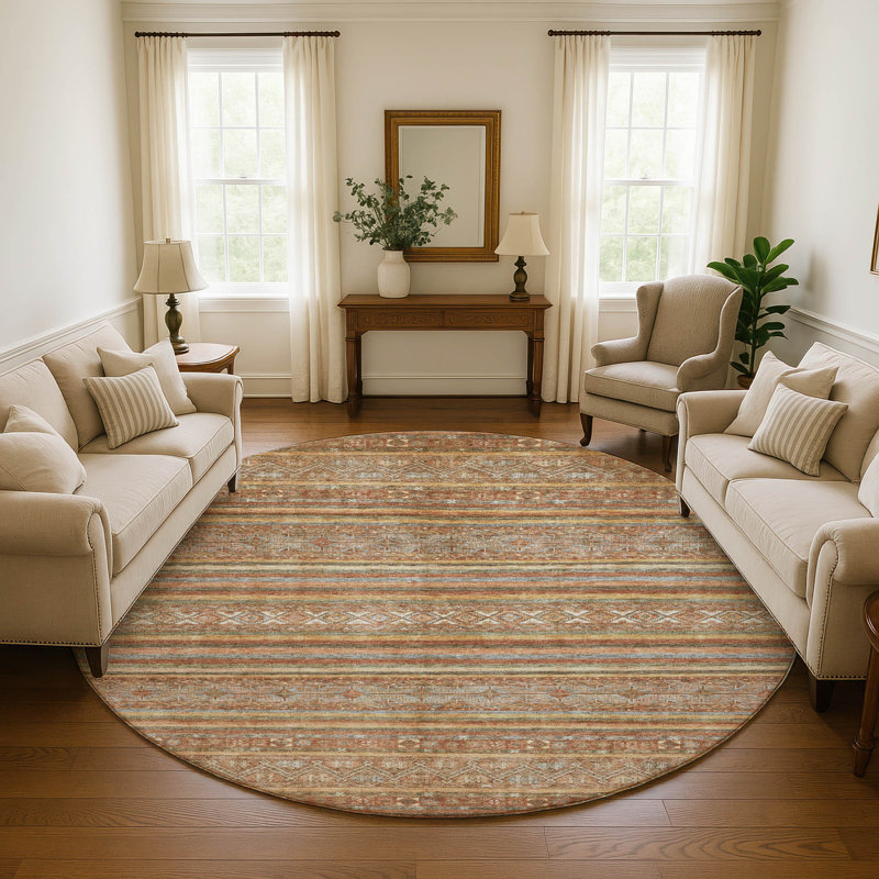 Premium Machine Washable Lampkins AMF1644 Stripes Rug, Round 8'