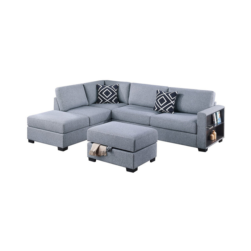 3-Piece Reversible Sectional W Ottoman Functional Storage Sofa W Shelf Reversible Chaise Storage Ottoman Living Room Furniture