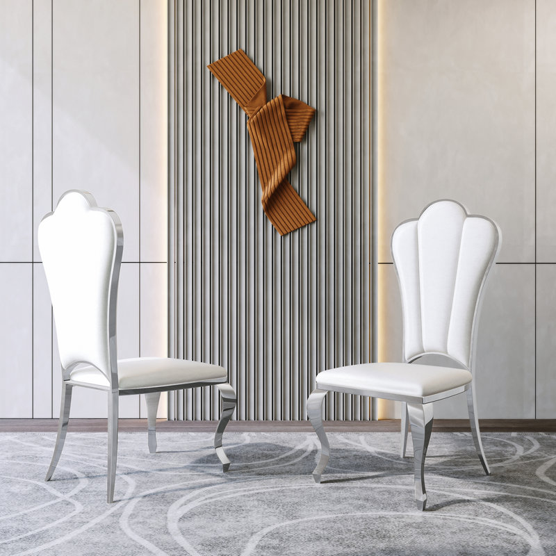 Chaise d'appoint rembourrée Dillin, Blanc, Argent