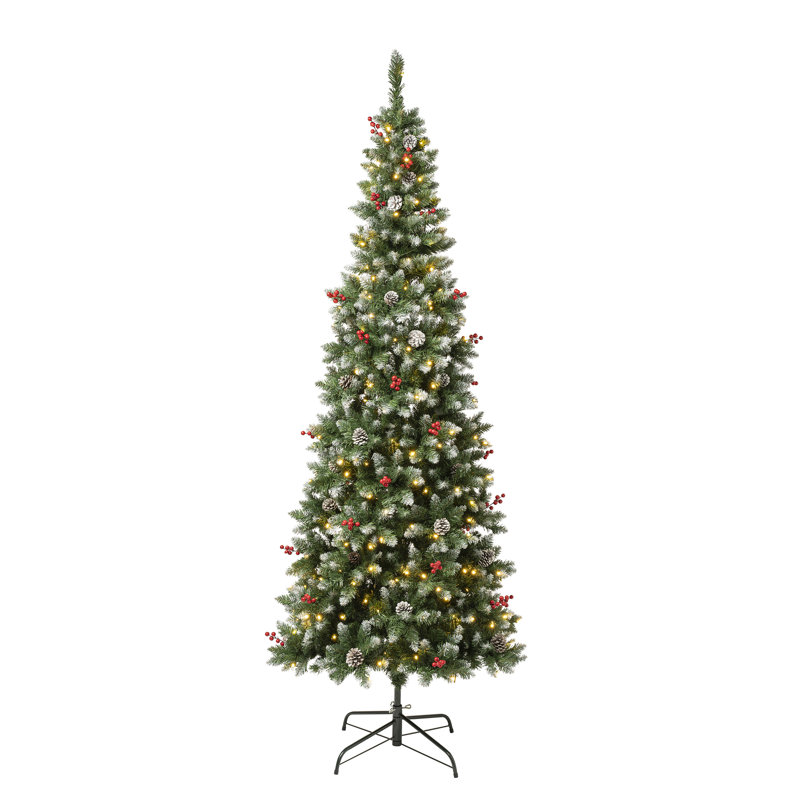 Arbre à charnières avec baies et pommes de pin, lumières DEL blanc chaud Holiday Aisle® Cullen, Illuminé