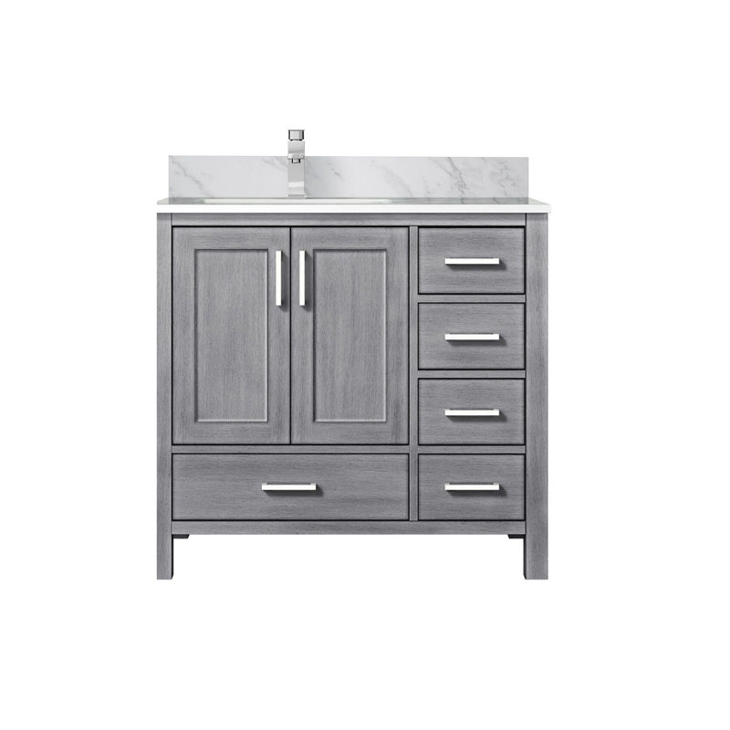Ensemble de meuble-lavabo simple 36 po Jacques, Gris patiné, Marbre de Carrare blanc