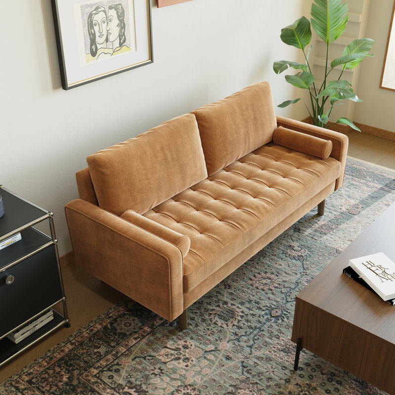 Canapé et causeuse en velours Bridgeview, H 33 po x l 70 po x P 32 po, Velours brun clair