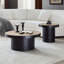 Ensemble de 2 tables basses rondes, cadre en MDF noir avec plateau en pierre frittée pour le salon / appartement / espace de loisirs