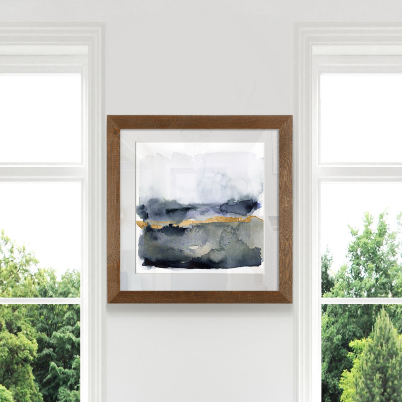 « Golden indigo II », peinture sur papier encadrée, H 35,5 po x l 35,5 po x P 1,5 po, Érable encadré