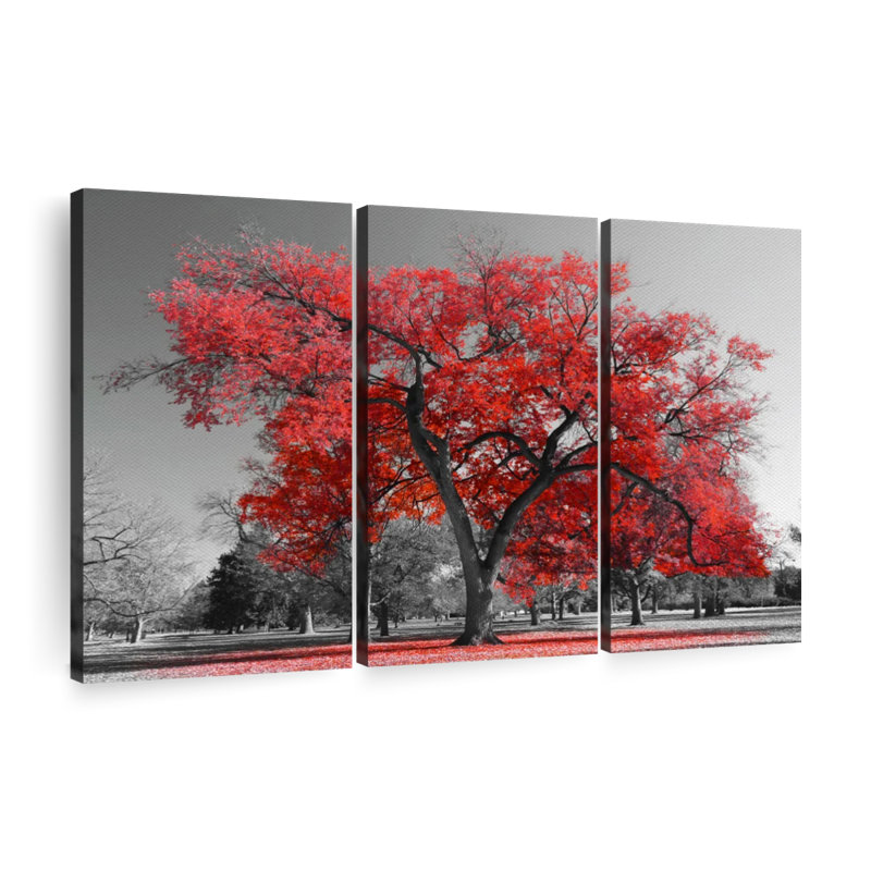 Arbre rouge - Ensemble de 3 toiles tendues, H 24 po x l 38 po x P 1,25 po