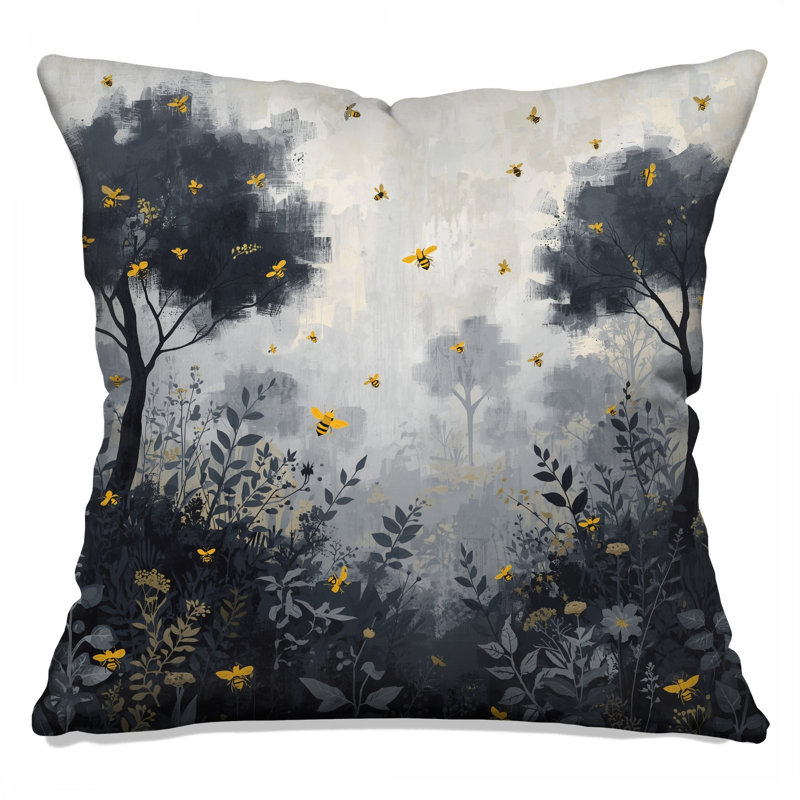Coussins décoratifs à double face avec arbres gris et abeilles, 18 x 18 pouces