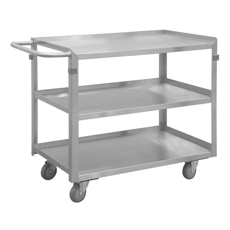 34'' Polished Stainless Steel 3-Tier Utility Cart with Wheels