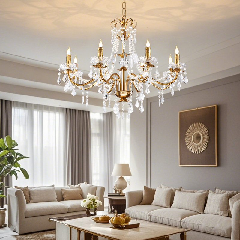 8 Light Dimmable Vintage Crystal Chandelier Fixture With Gold Finsh