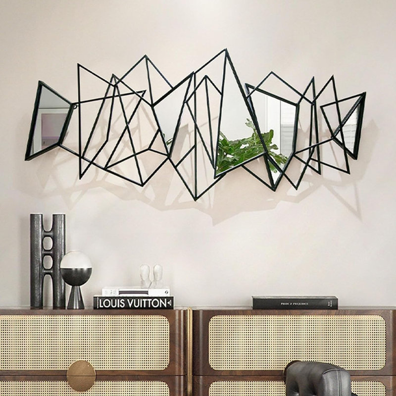 Miroir mural géométrique en métal 3D, Noir