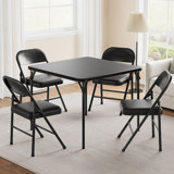 Folding Table, 33.6-Inch Portable Square Folding Card Table,  Metal Folding Table With Pu Soft Cushion 4 Chairs