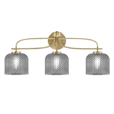 Cavella 3 Light Bath Bar Shown With 6" Smoke Textured Glass