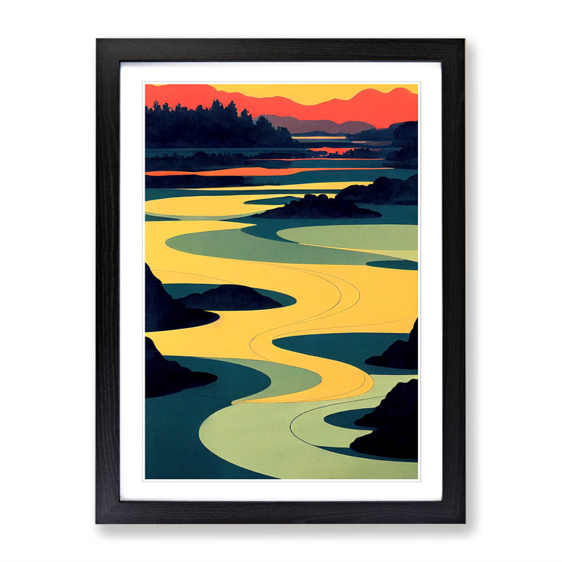 Areena River Abstract Vol.1 1 Piece Single Picture Frame Wall Art, 64cm H x 46cm W x 2cm D, Black