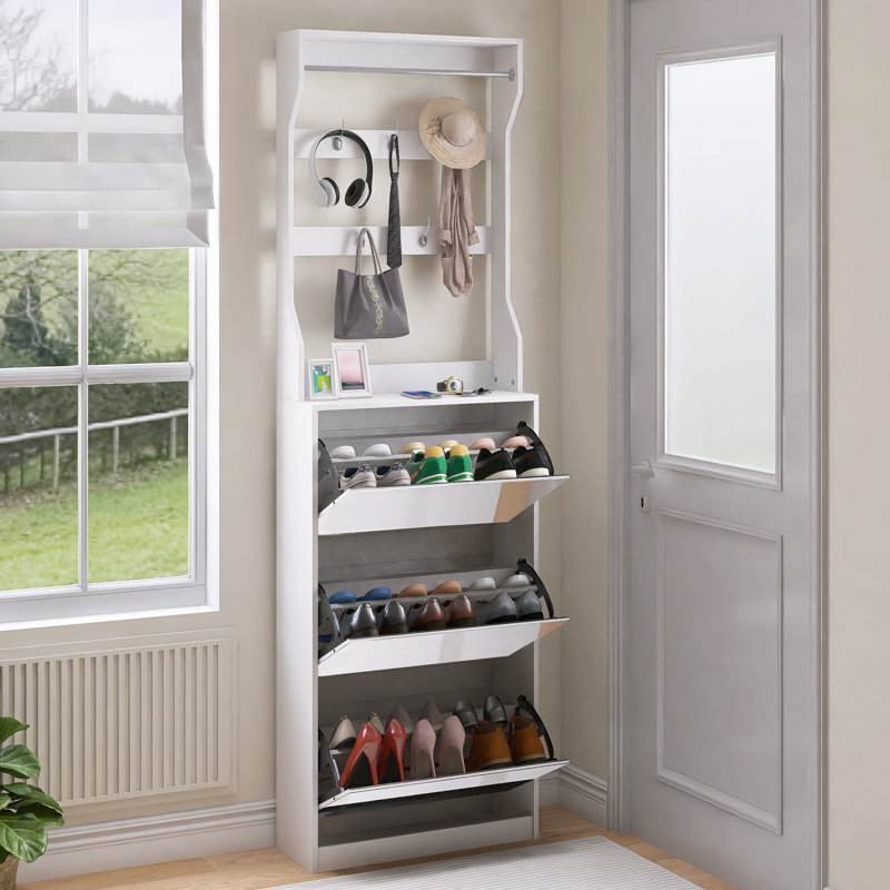 Armoire à chaussures à miroir avec 3 tiroirs rabattables