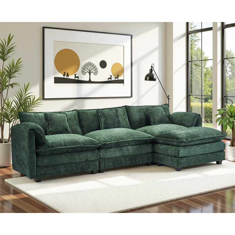 112" Chenille Oversized Cloud Couch - L-Shaped Modular Sleeper with Ottoman & Memory Foam for Living Room - Modern Grey Comfort