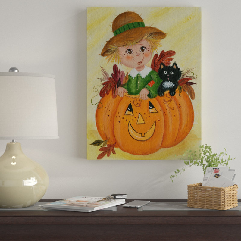 «Scarecrow With Pumpkin», art sur toile, H 24 po x l 18 po x P 2 po