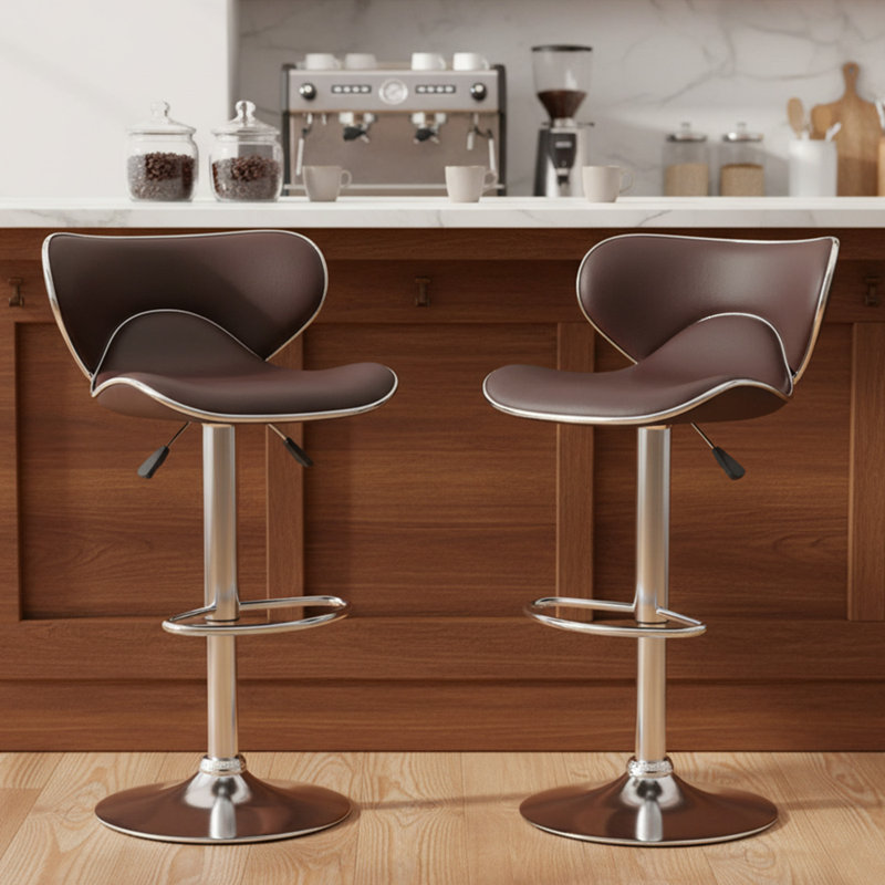 Bigler Swivel Upholstered Adjustable Height Counter Stool, Brown
