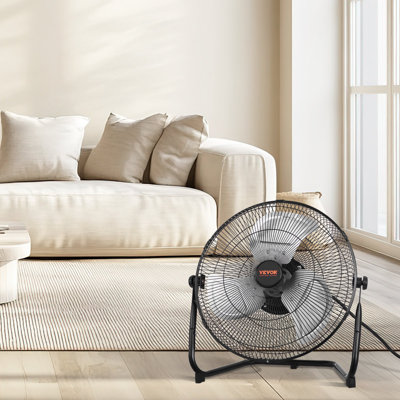 Floor Fan, 3 Speeds High Velocity Heavy Duty 14 Inch Industrial Fan, 2560 CFM 360° Adjustable Tilt 19.69 Ft/Sec Airflow Large Metal Fan, For Home, Gym, Office, Garage, Commercial Shop And Bedroom
