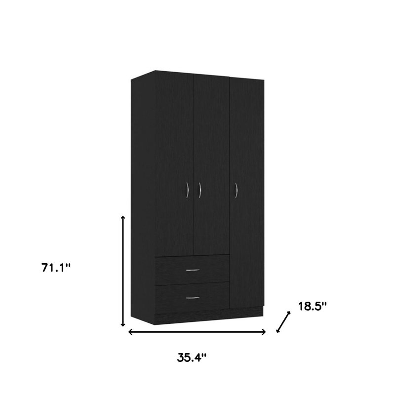 71" Black Wood Two Drawer Combo Dresser, Black