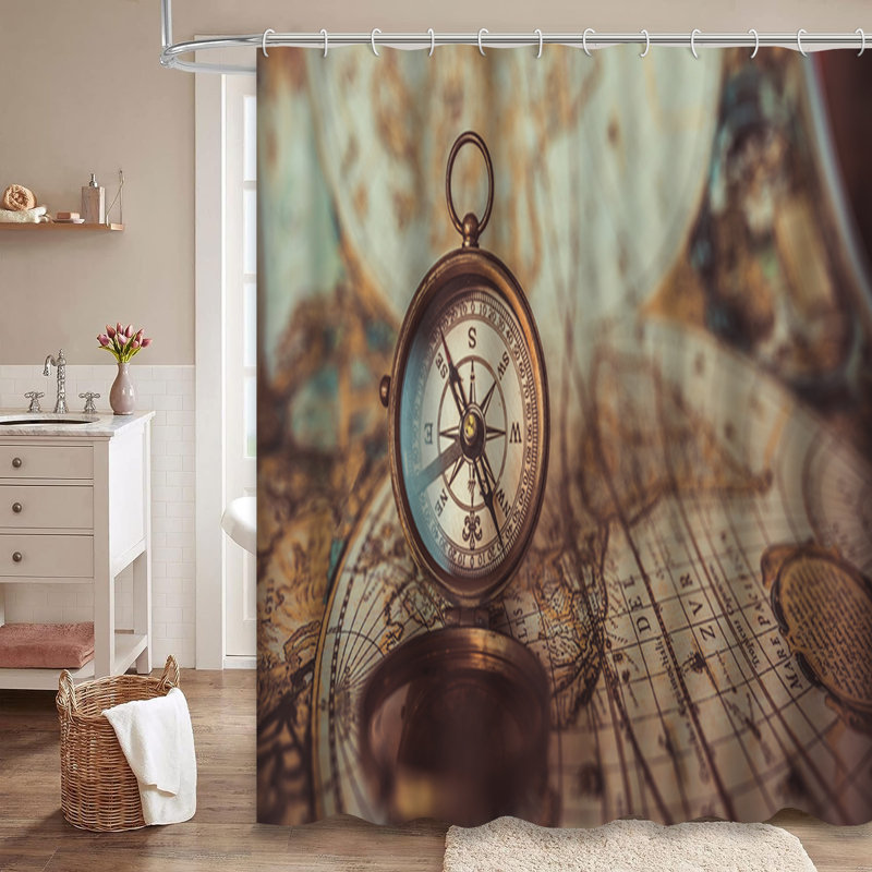 Rideau de douche antique avec 12 crochets, L 72 po x l 78 po