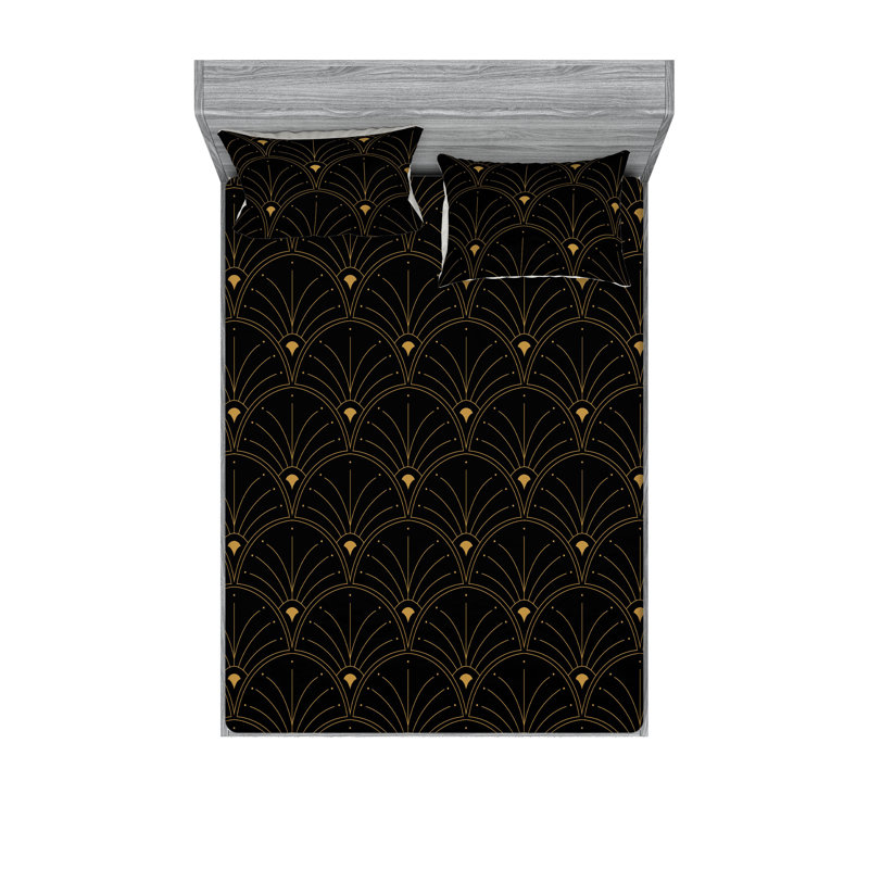 Microfiber Floral Sheet Set, Queen Sheet Set + 2 Pillowcases, Black/Sand Brown