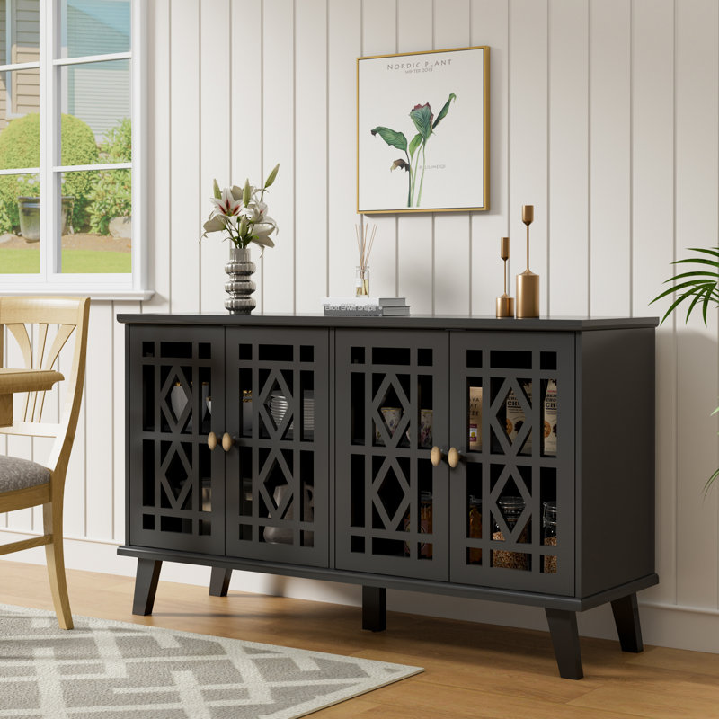 52''W Four Hollow Door Sideboard, Black
