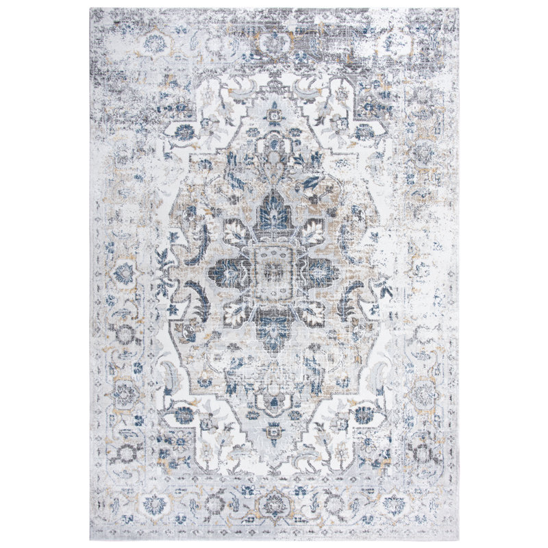 Tapis bleu / gris Shockey, Rectangle 5 pi 3 po x 7 pi 6 po