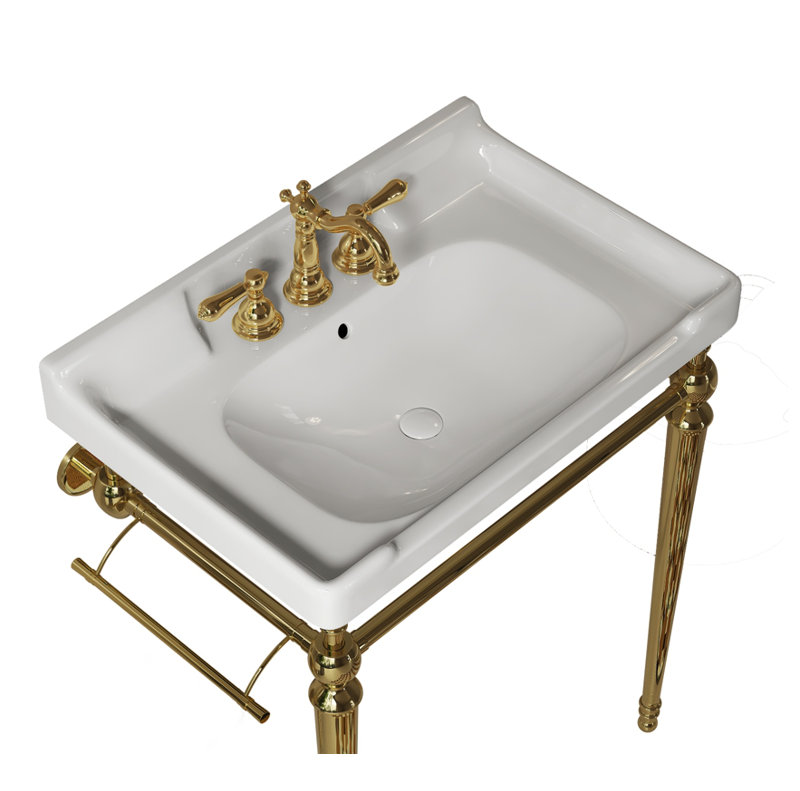 Lavabo de salle de bain en céramique blanche 28 pouces avec 3 trous de robinet, fixation murale, sans armoire ni robinet | Idée de cadeau