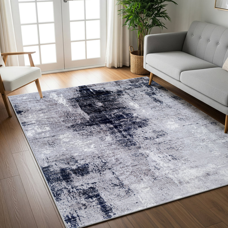 Roudebush Machine Woven Aqua Rug, Grey/Cream, Rectangle 140 x 200 cm