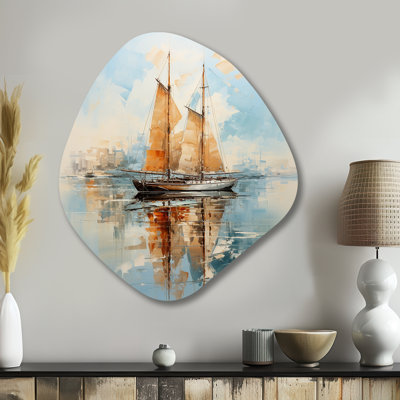 Minimalism Sailboat Serene III - Asymmetrical Boat Sailing Metal Wall Art, Unique Shape Metal Wall Sculpture Print