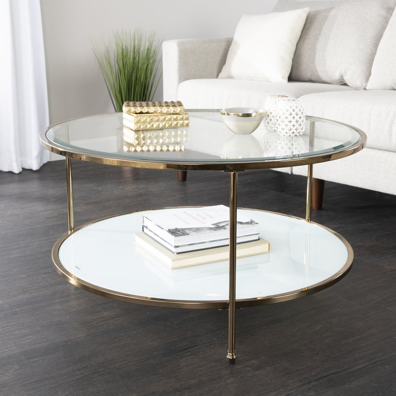 Linvel Glass Top Coffee Table, Antique Rose Gold