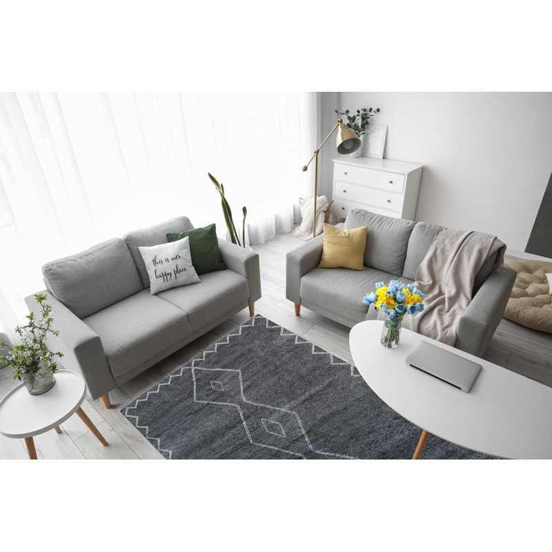 Tapis gris anthracite en laine noué à la main Talia, Rectangle 9 pi x 12 pi