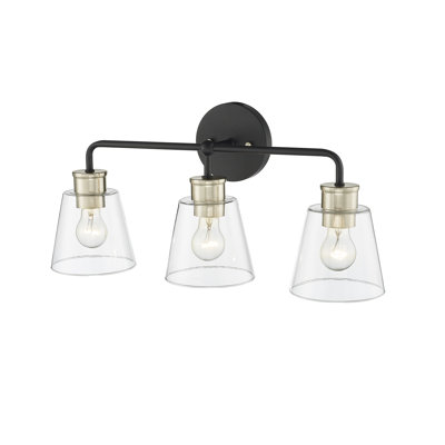 3 lumières 23 po Éclairage pour meuble-lavabo moderne noir mat et doré