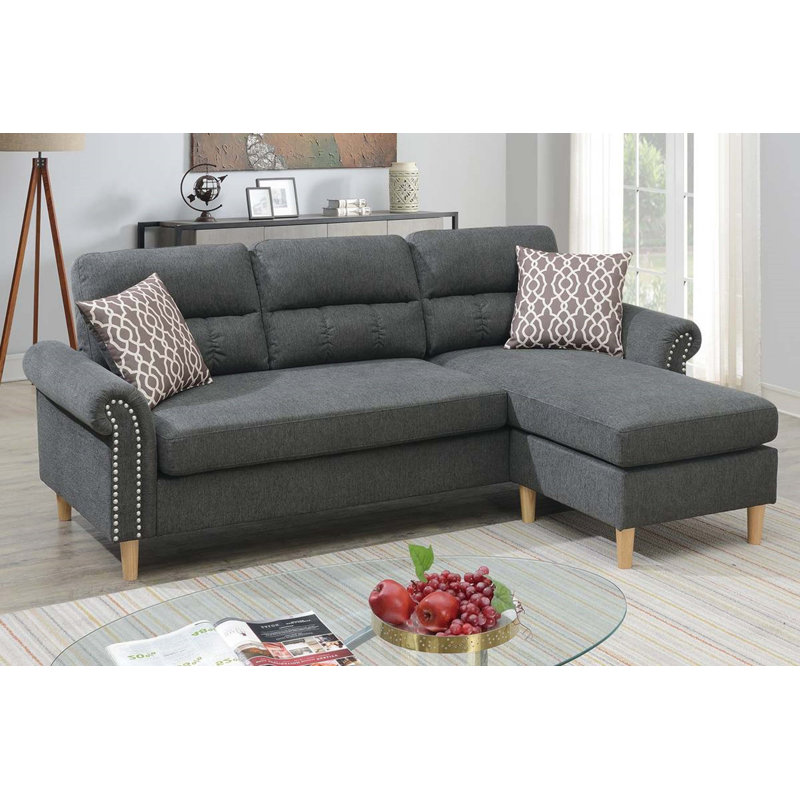 Ensemble de canapé modulaire réversible en ardoise en polyfibre, Fabric - Slate Gray