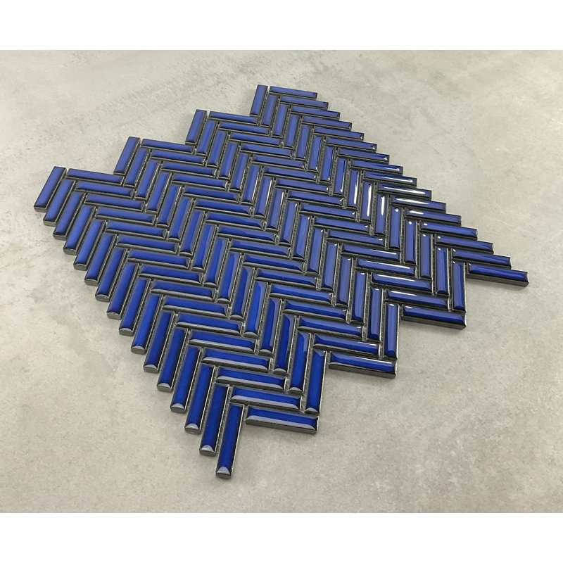 Carreaux de mosaïque en porcelaine émaillée glacée à chevrons, Bleu marine