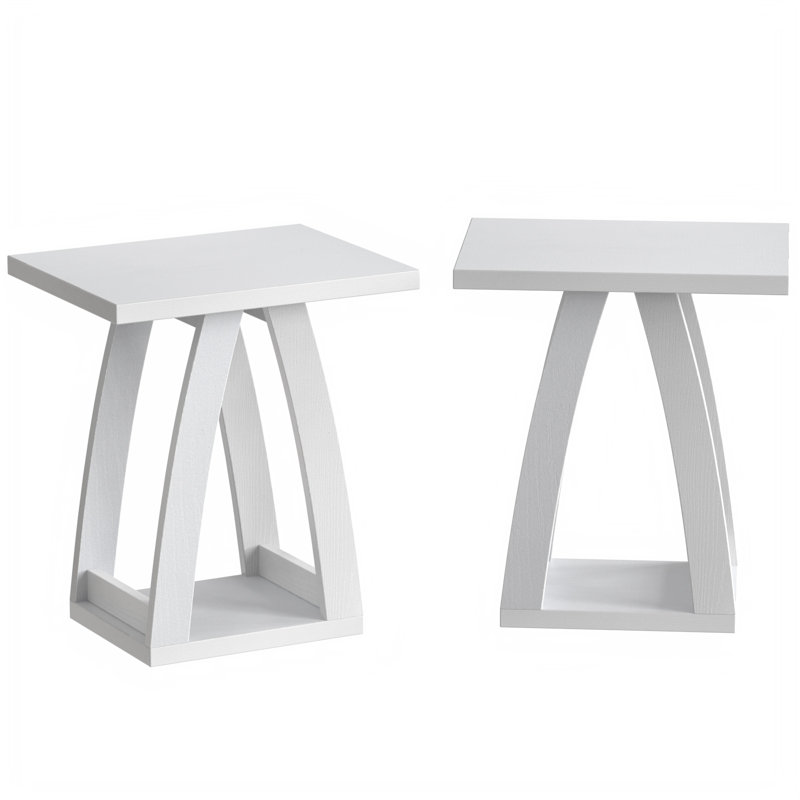 Set Of 2 End Table With Storage, White