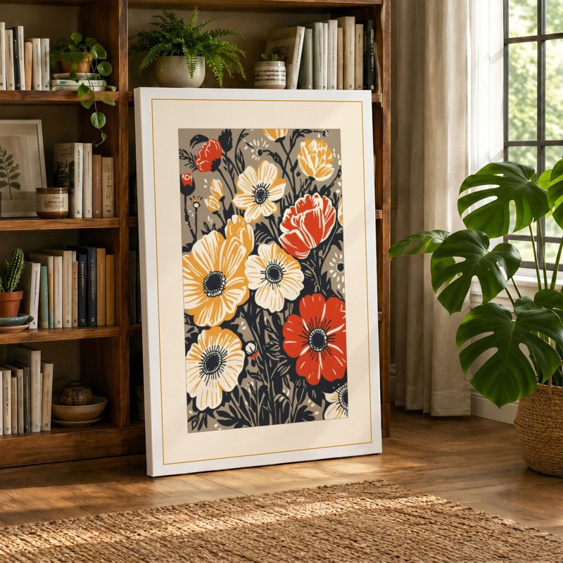 Floral Abundance Botanical - Wrapped Canvas, 24x16 - 61.0 x 40.6 cm, Teal Border