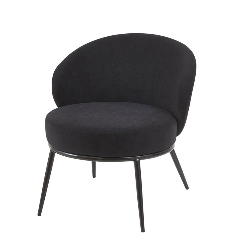Chaise avec accoudoirs demi-tonneau Mid-Century, Velours noir