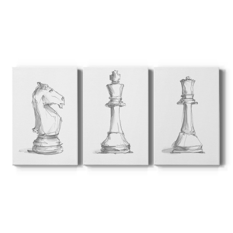 Chess Room Study I - Toile tendue avec châssis sur mesure - 3 pièces, H 12 po x l 24 po