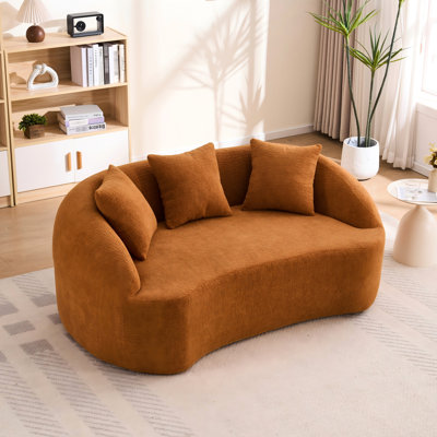 2 chenilles orange 049, rehaussées, 3 coussins décoratifs, canapé minimaliste, salon, bureau, appartement, l 65 po l 39,4 po d'invités, chenille luxueuse et usée, 30 mousses compressées