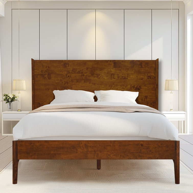 Haven Solid Wood Bed Frame with Headboard, Scandinavian Platform Bed  All Mattress Support, 800 lbs Capacity, 5 Years Warranty
