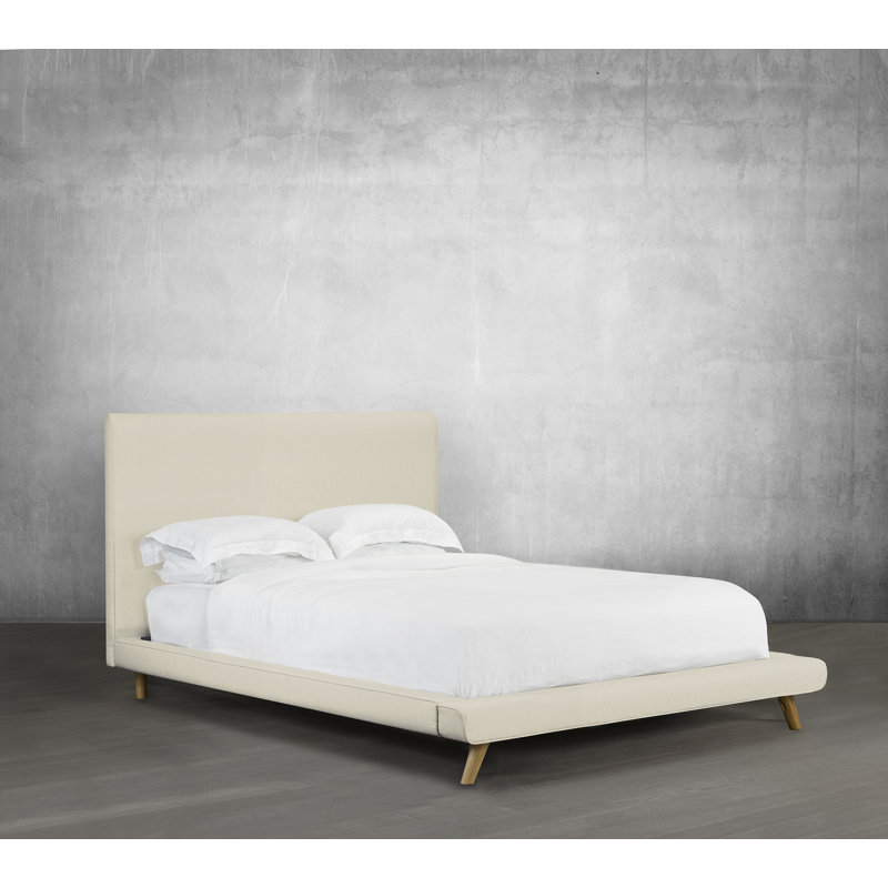 Lit plateforme en tissu d’ameublement, Ivoire, Double
